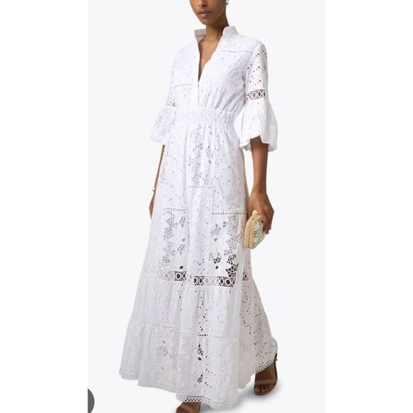 TEMPTATION POSITANO Sz L Large Pompei White Lace Maxi Dress - Picture 1 of 10